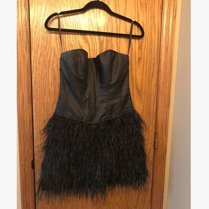 Betsey Johnson strapless with feather skirt dress